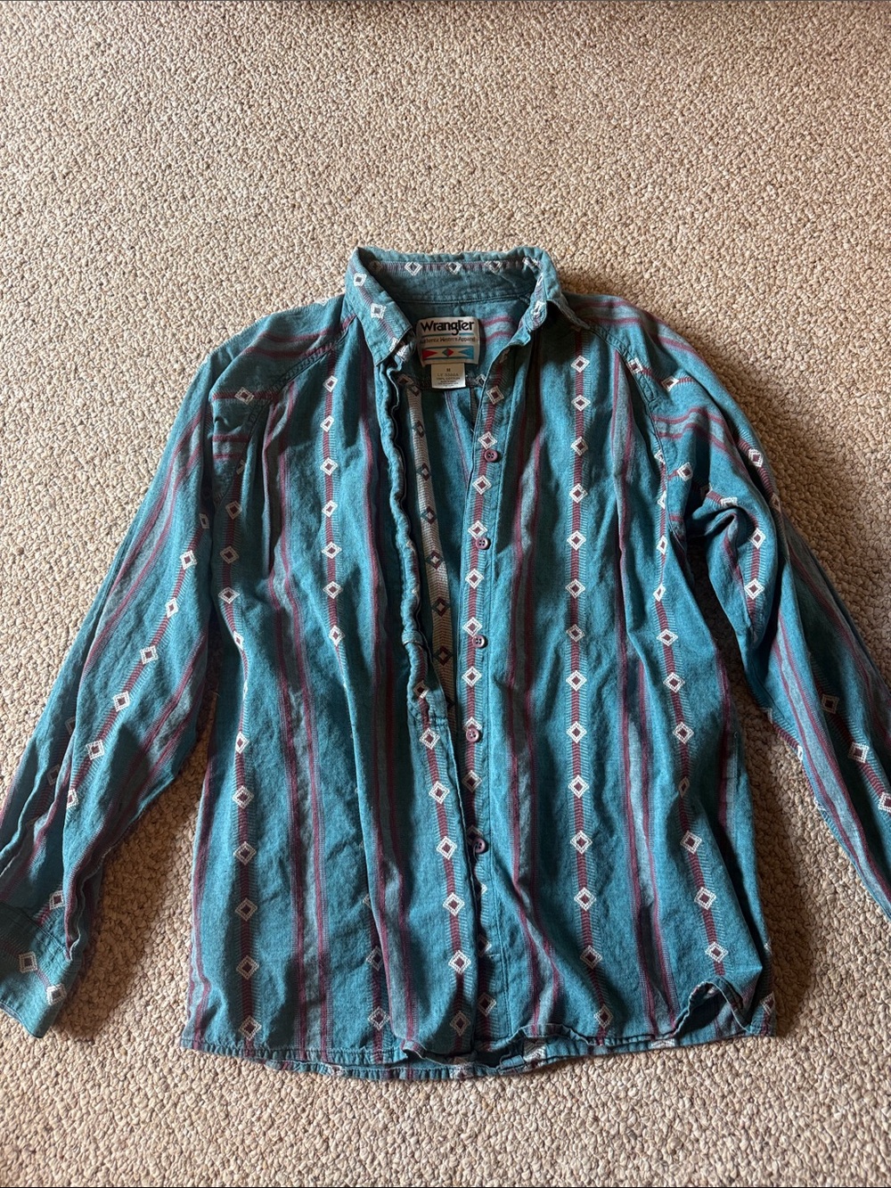 Wrangler Teal and Maroon Striped Western Shirt